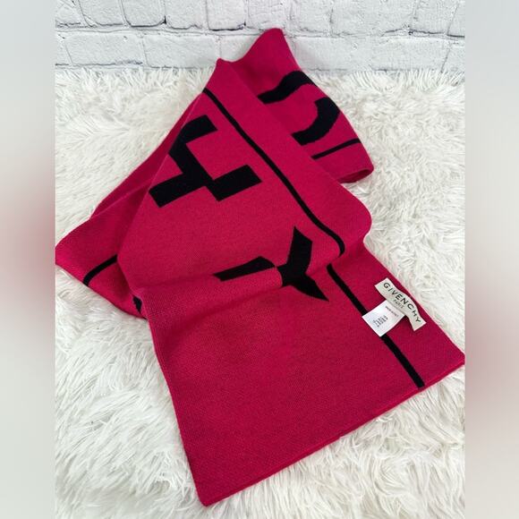 #GIVENCHY Off Center Logo Scarf Fuschia NEW - Picture 5 of 8